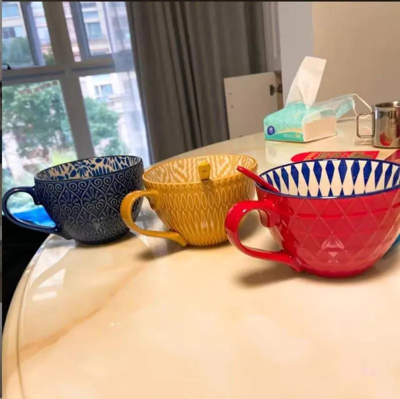 Artistic Ceramic Breakfast Mug - Large Capacity Cup