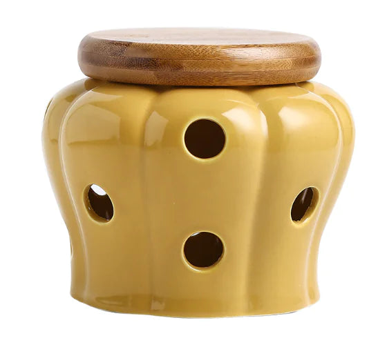 Elegant Hollow Ceramic Storage Jar for Garlic & Ginger