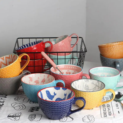 Artistic Ceramic Breakfast Mug - Large Capacity Cup