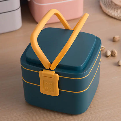 Double-Layer Bento Box with Lid for Work and Fitness
