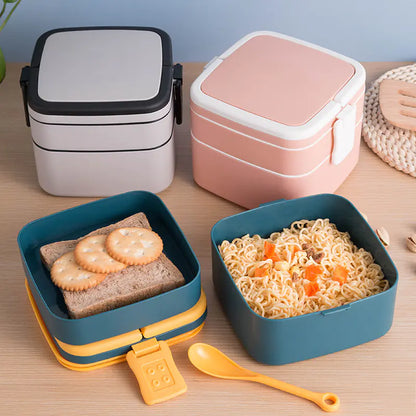 Double-Layer Bento Box with Lid for Work and Fitness