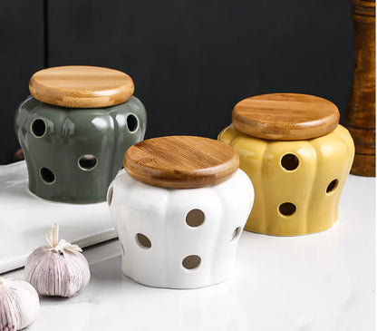 Elegant Hollow Ceramic Storage Jar for Garlic & Ginger