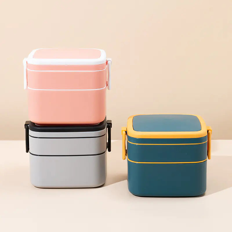 Double-Layer Bento Box with Lid for Work and Fitness