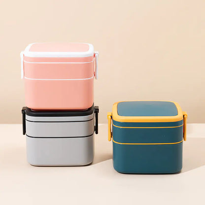 Double-Layer Bento Box with Lid for Work and Fitness