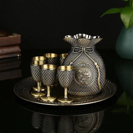 Creative Vintage Baijiu Set with Metal Decor