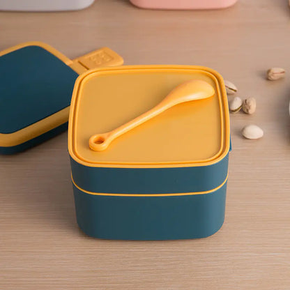 Double-Layer Bento Box with Lid for Work and Fitness