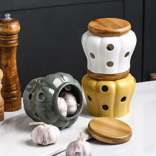 Elegant Hollow Ceramic Storage Jar for Garlic & Ginger
